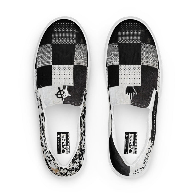 bABYLØn BUrNeR Shoes SLIP ONS, CHECK PATTERN, ANARCHY SIGN