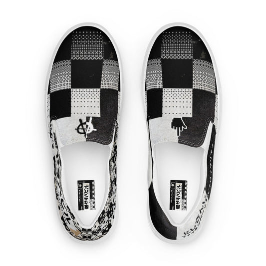 bABYLØn BUrNeR Shoes SLIP ONS, CHECK PATTERN, ANARCHY SIGN