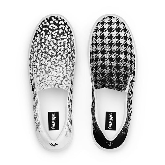 dØ a RuNneR Shoes SLIP ON TWEED AND LEOPARD SKIN PATTERN, SPRAY PAINT PUNK