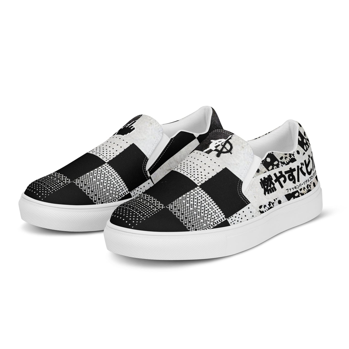 bABYLØn BUrNeR Shoes SLIP ONS, CHECK PATTERN, ANARCHY SIGN